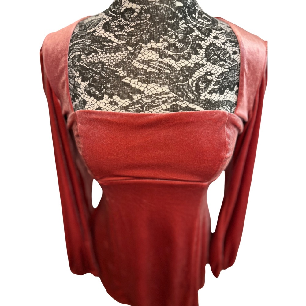 Forever 21 Pink Velour Mini Dress M Sweetheart Babydoll Milkmaid Whimsigoth Punk - Picture 13 of 16